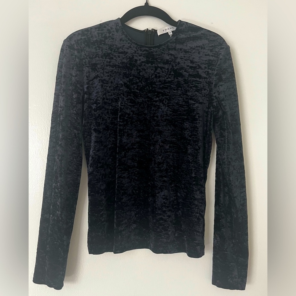 Frame Denim Dark Navy Velvet Long Sleeve Blouse
